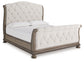 Ardenfield King Upholstered Sleigh Bed with Mirrored Dresser and Nightstand