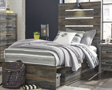 Load image into Gallery viewer, Drystan Twin Panel Bed with 4 Storage Drawers with Mirrored Dresser and Chest
