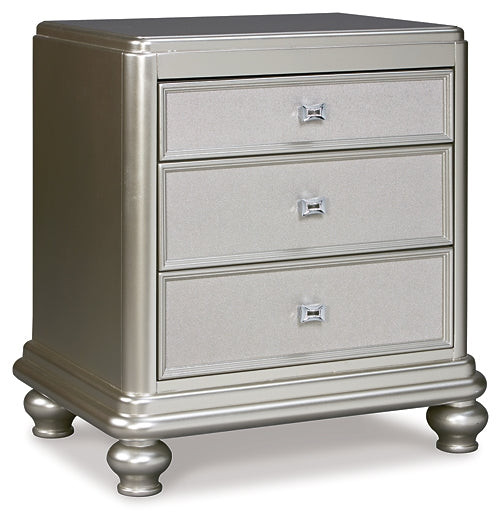 Coralayne Queen Upholstered Bed with Mirrored Dresser, Chest and 2 Nightstands