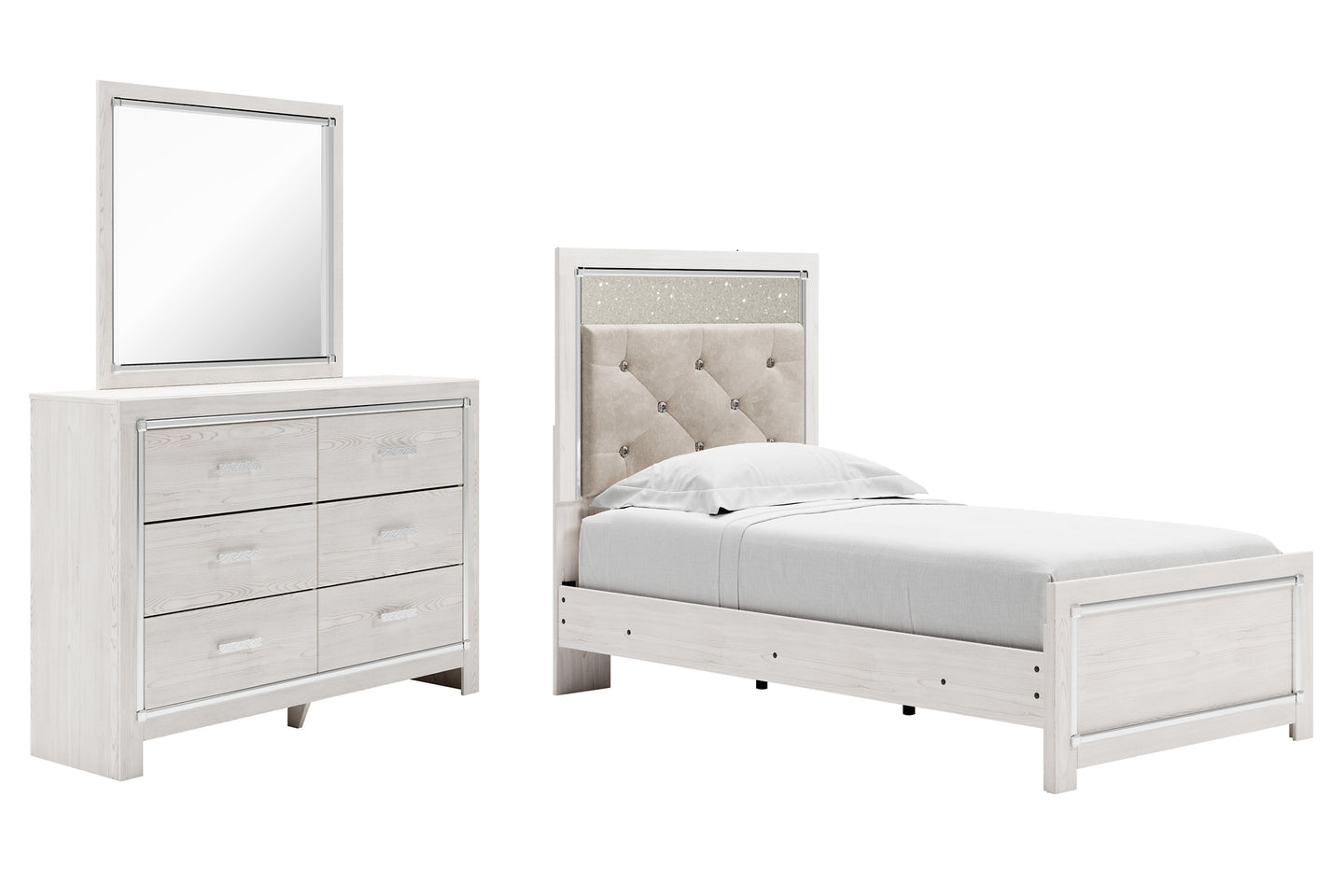 Altyra Twin Panel Bed with Mirrored Dresser